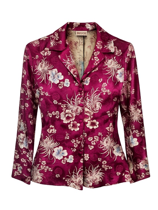 Chico's Jackets & Blazers - Vintage Chico's Floral Satin Blazer in Burgundy with Cream & Light Blue Accents